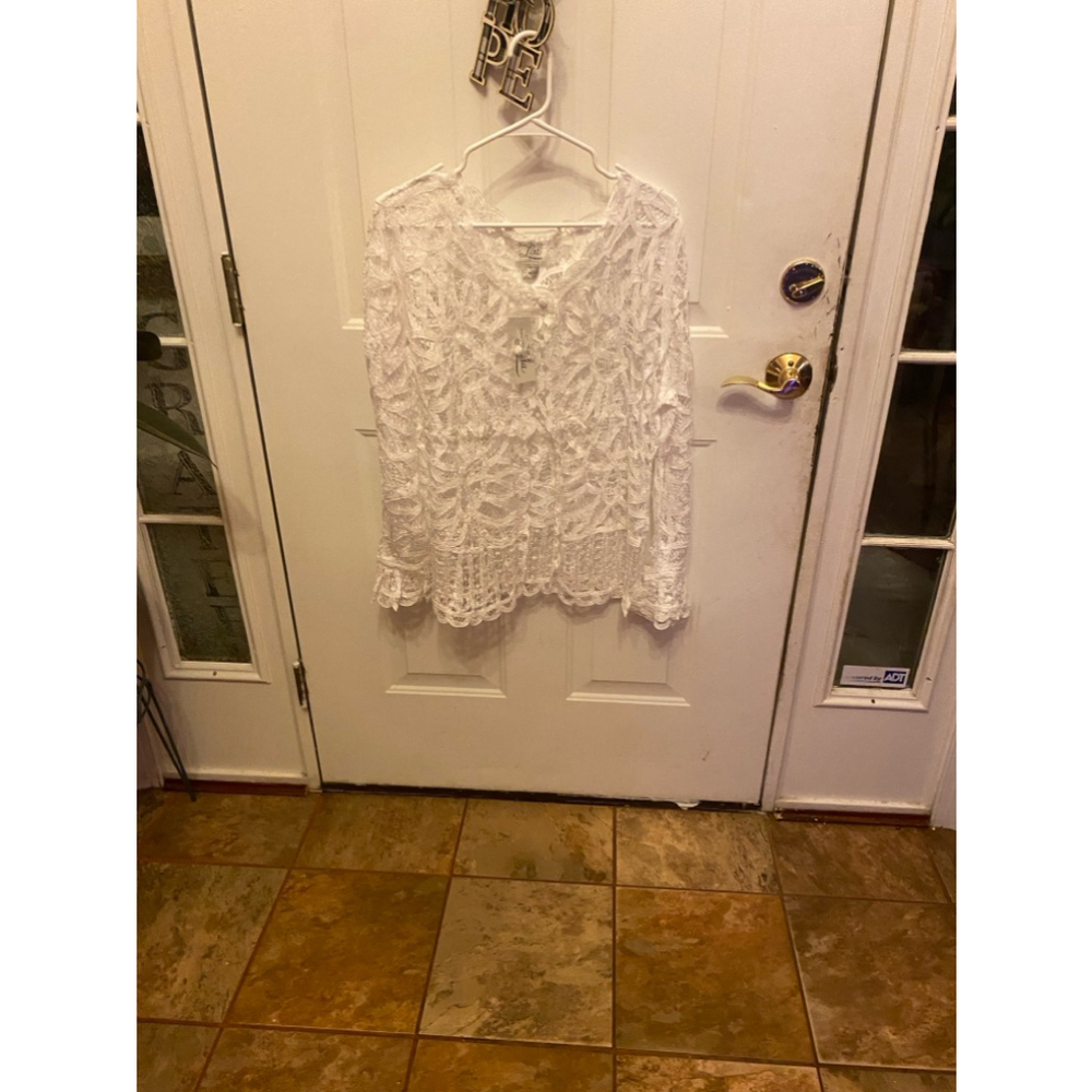 Lisa white crocheted bell sleeve short jacket/kimono size 1X